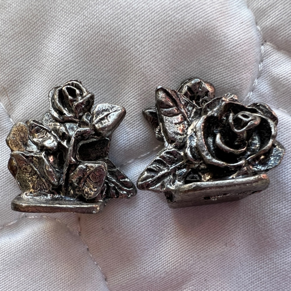 Vintage Bundle 2 Miniature Metzke Antique Pewter Rose Card Holders bride groom